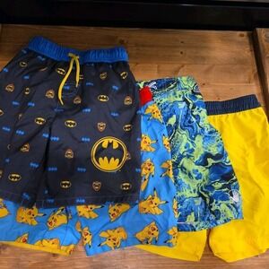 Lot of 7, Size 5 Boy Swimming Clothes, 4 Trunks & 3‎ Tops Pokemon & Batman